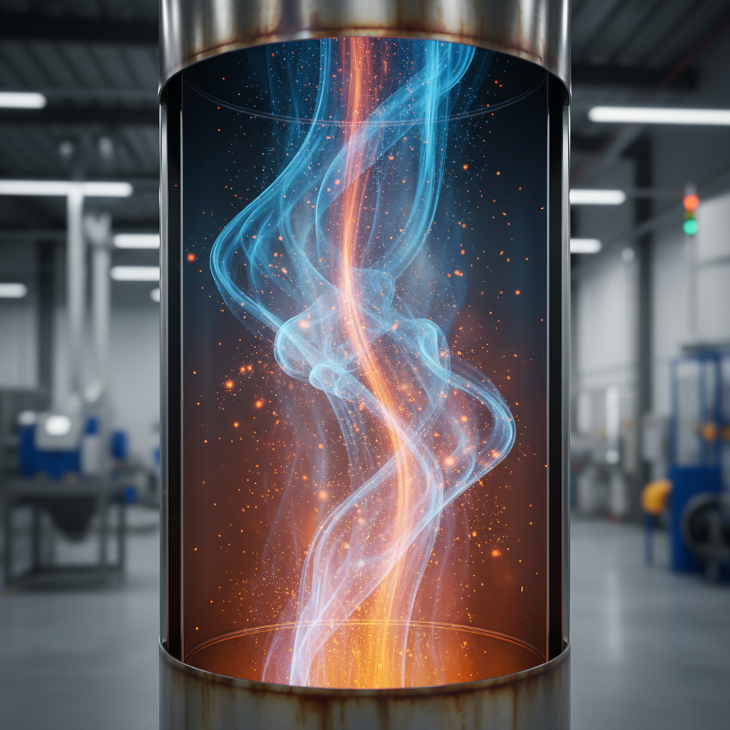 Flash drying process showing material dispersion in heated gas stream